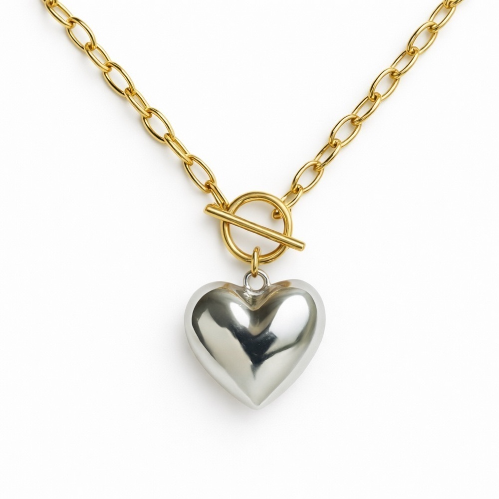 ⚜️ Gold and Silver Heart Pendant Necklace